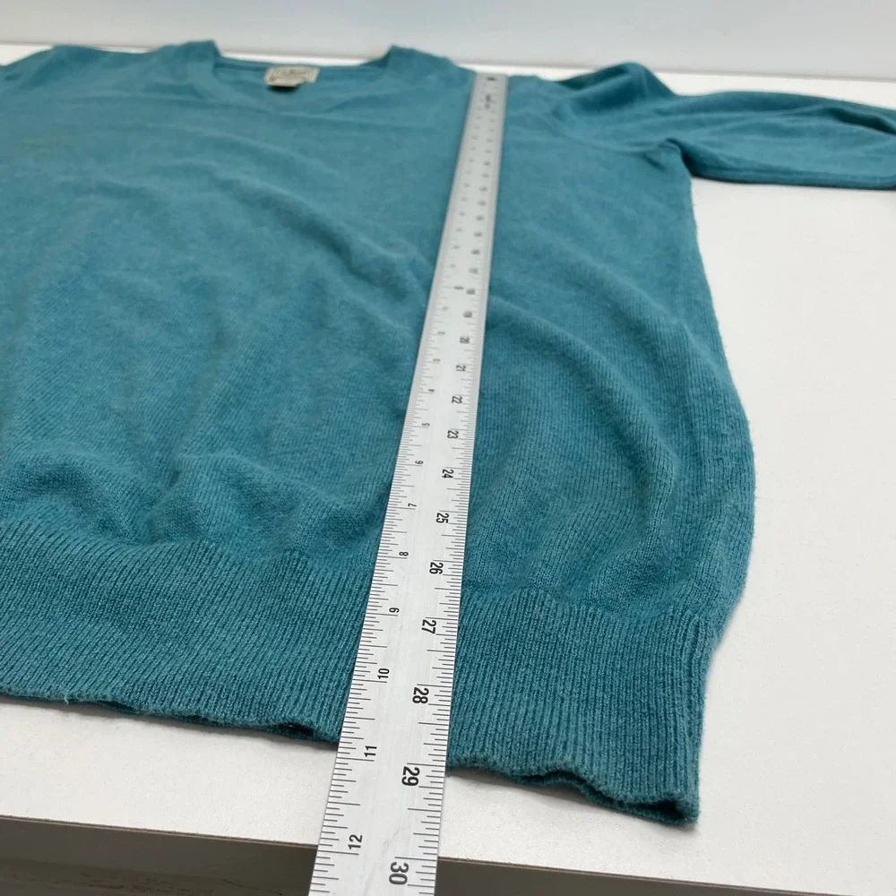 LL Bean Mens V-Neck Sweater Teal Blue Cotton Cashmere Blend L-Tall Preppy Gorp